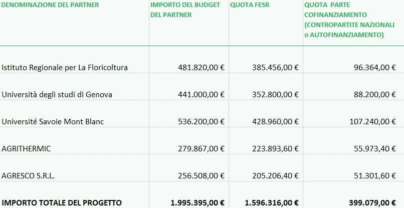 Budget Progetto ERMESS GREEN AGRESCO